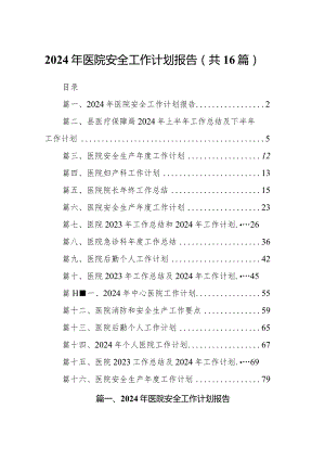 2024年医院安全工作计划报告16篇（精编版）.docx