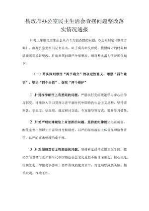 县政府办公室民主生活会查摆问题整改落实情况通报.docx
