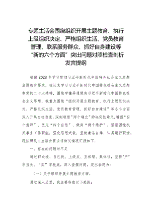 四篇2024年党支部班子“执行上级组织决定、执行上级组织决定、严格组织生活、加强党员教育管理监督、联系服务群众、抓好自身建设”等方面.docx