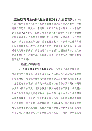 主题教育专题组织生活会党员个人发言提纲.docx