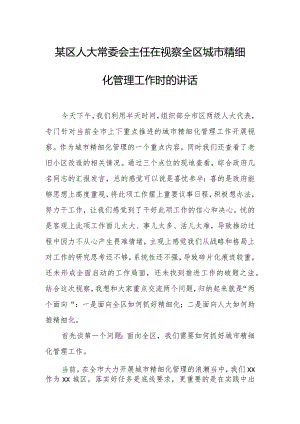 某区人大常委会主任在视察全区城市精细化管理工作时的讲话.docx