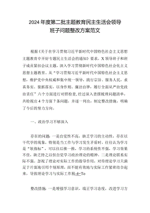2024年度第二批主题教育民主生活会领导班子问题整改方案范文.docx