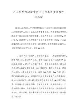 县人社局推动就业创业工作高质量发展经验总结.docx