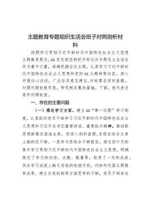 主题教育专题组织生活会班子对照剖析材料2023年.docx