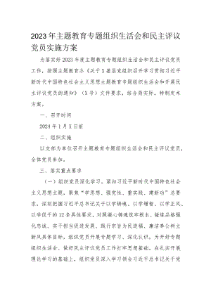 2023年主题教育专题组织生活会和民主评议党员实施方案.docx