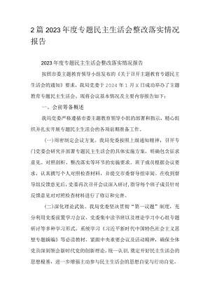 2篇2023年度专题民主生活会整改落实情况报告.docx