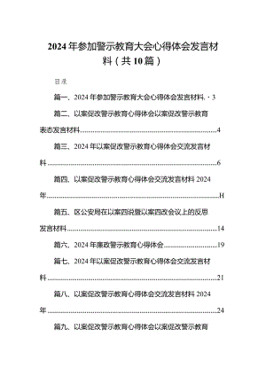 2024年参加警示教育大会心得体会发言材料10篇（详细版）.docx