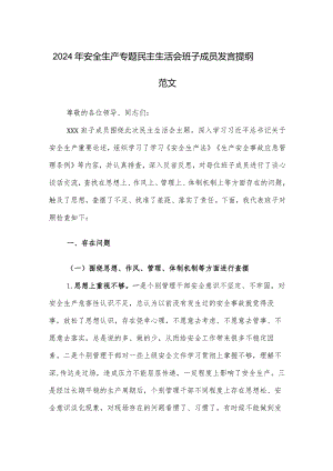 2024年安全生产专题民主生活会班子成员发言提纲范文.docx