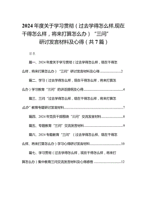 2024年度关于学习贯彻（过去学得怎么样现在干得怎么样将来打算怎么办）“三问”研讨发言材料及心得（共7篇）.docx