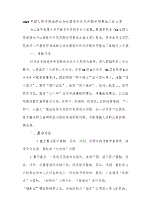 2024年深入医疗领域群众身边腐败和作风问题专项整治工作方案.docx