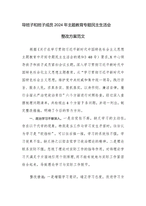 导班子和班子成员2024年主题教育专题民主生活会整改方案范文.docx