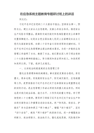 在应急系统主题教育专题研讨班上的讲话.docx
