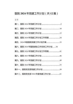 医院2024年党建工作计划12篇(最新精选).docx