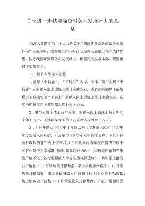 关于进一步扶持商贸服务业发展壮大的意见.docx