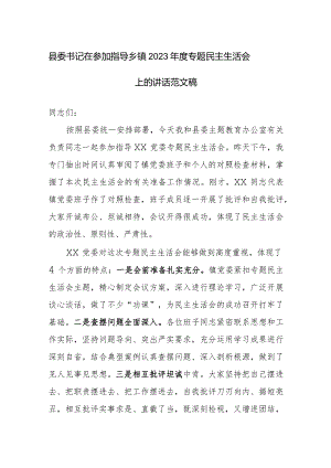 书记在参加指导乡镇2023年度专题民主生活会上的讲话范文稿.docx