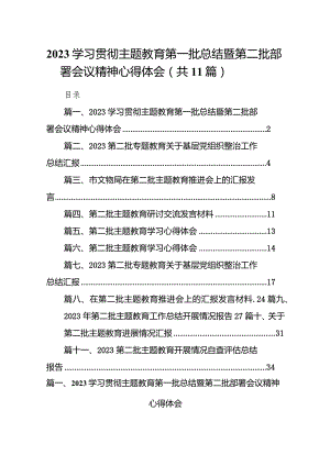 学习贯彻专题教育第一批总结暨第二批部署会议精神心得体会范文精选(11篇).docx