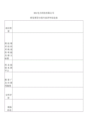 XX电力科技有限公司研发领导小组专家评审结论表（2024年）.docx