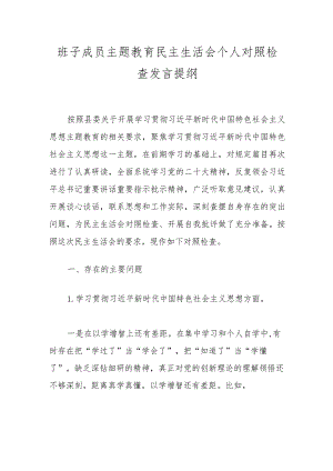 班子成员主题教育民主生活会个人对照检查发言提纲.docx