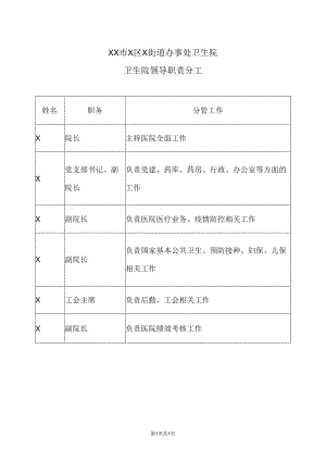 XX市X区X街道办事处卫生院卫生院领导职责分工（2024年）.docx