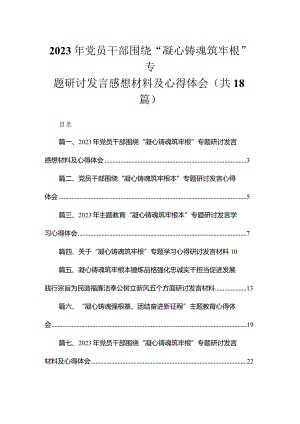 20232023年党员干部围绕“凝心铸魂筑牢根”专题研讨发言感想材料及心得体会18篇供参考.docx