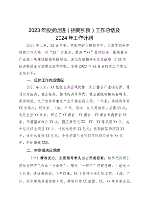 2023年投资促进（招商引资）工作总结及2024年工作计划.docx