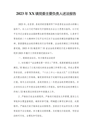 2023年XX镇党委主要负责人述法报告.docx