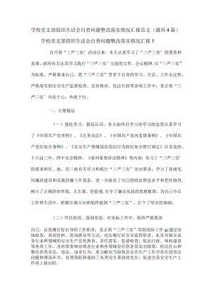 学校党支部组织生活会自查问题整改落实情况汇报范文（通用4篇）.docx