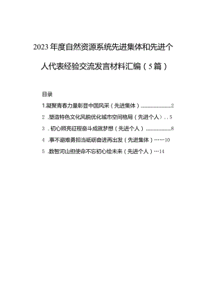 2023年度自然资源系统先进集体和先进个人代表经验交流发言材料汇编（5篇）.docx