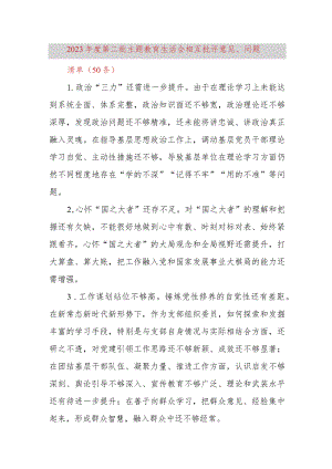 50条2023年度主题教育组织生活会民主相互批评意见问题清单第二批次.docx