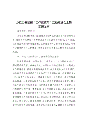乡党委书记在“工作落实年”活动推进会上的汇报发言.docx