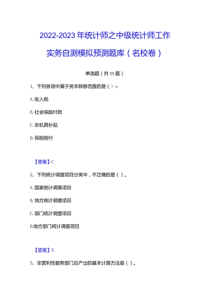 2022-2023年统计师之中级统计师工作实务自测模拟预测题库(名校卷).docx