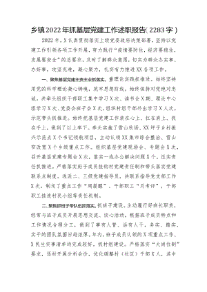 乡镇2022年抓基层党建工作述职报告【】.docx