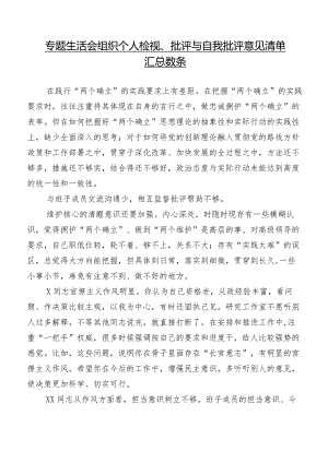 专题生活会组织个人检视、批评与自我批评意见清单汇总数条.docx