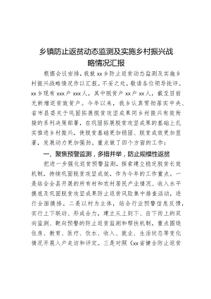 乡镇防止返贫动态监测及实施乡村振兴战略情况汇报.docx