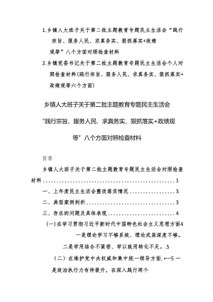 两篇：基层机关领导干部第二批主题教育专题民主生活会“践行宗旨、服务人民、求真务实、狠抓落实+政绩观等”八个方面对照检查材料.docx