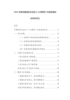 2023年度专题组织生活会个人对照四个方面检查剖析材料范文.docx