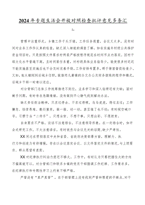 2024年专题生活会开展对照检查批评意见多条汇编.docx