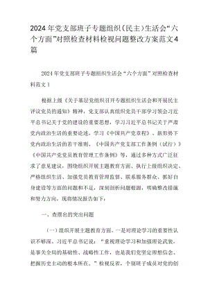 2024年党支部班子专题组织（民主）生活会“六个方面”对照检查材料检视问题整改方案范文4篇.docx
