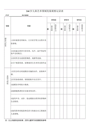 3-4岁儿童艺术领域发展观察记录表.docx