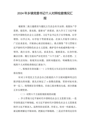 2024年乡镇党委书记个人对照检查情况汇报.docx