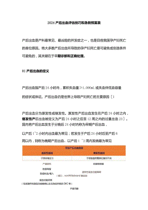 2024产后出血评估技巧和急救预案表.docx
