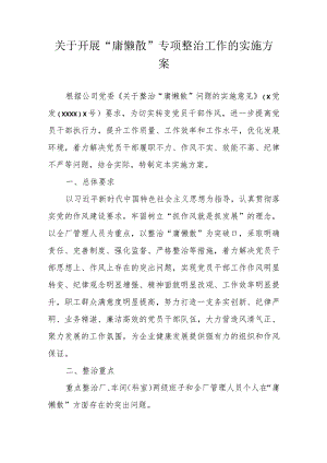137、关于开展“庸懒散”专项整治工作的实施方案.docx