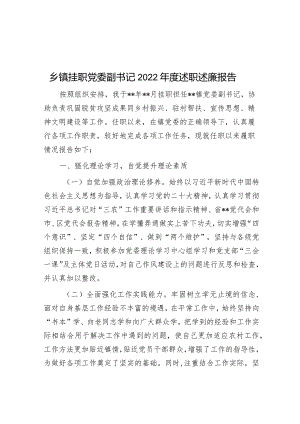 乡镇挂职党委副书记2022年度述职述廉报告.docx