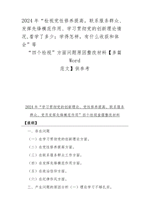 2024年“检视党性修养提高联系服务群众、发挥先锋模范作用、学习贯彻党的创新理论情况看学了多少；学得怎样有什么收获和体会”等“四个检视.docx