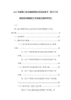 2023年度第二批主题教育民主生活会班子“新六个方面”检视问题整改工作实施方案参考范文.docx