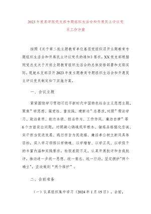2023年度某学院党支部专题组织生活会和开展民主评议党员工作方案.docx