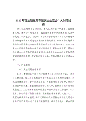 2023年度主题教育专题民主生活会个人对照检查&学校在市委主题教育调研督导会上的汇报发言.docx