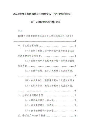 2023年度主题教育民主生活会个人“六个更加自觉坚定”方面对照检查材料范文.docx