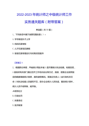 2022-2023年统计师之中级统计师工作实务通关题库(附带答案).docx