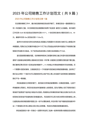2023年公司销售工作计划范文.docx